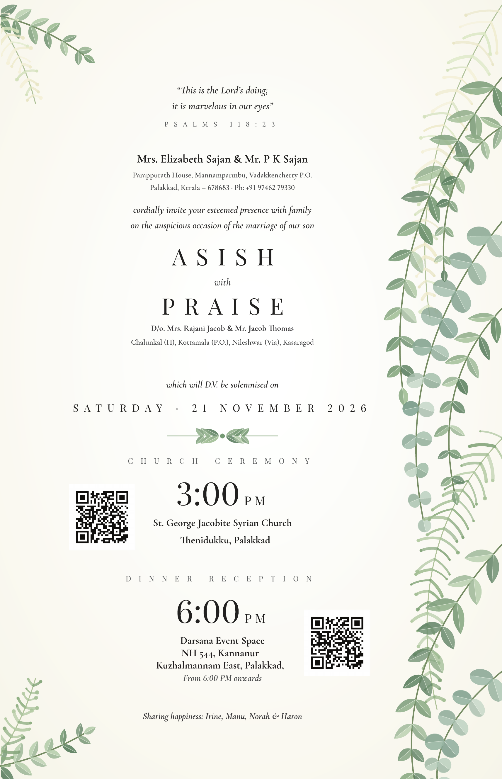 Wedding Invitation Card Details - Ceremony, Reception, Families